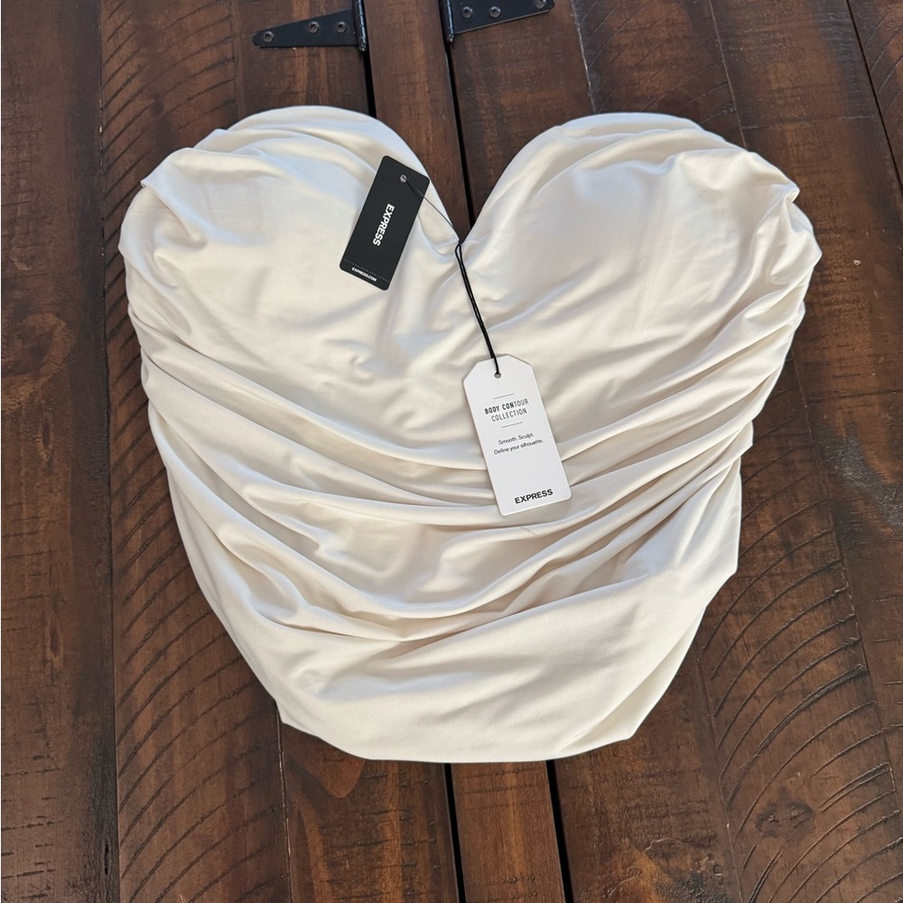 Express Off-White Strapless Ruched Top